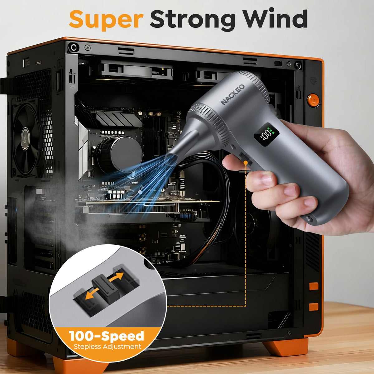 NACKEO K100 close-up nozzle detail for focused airflow and precise cleaning