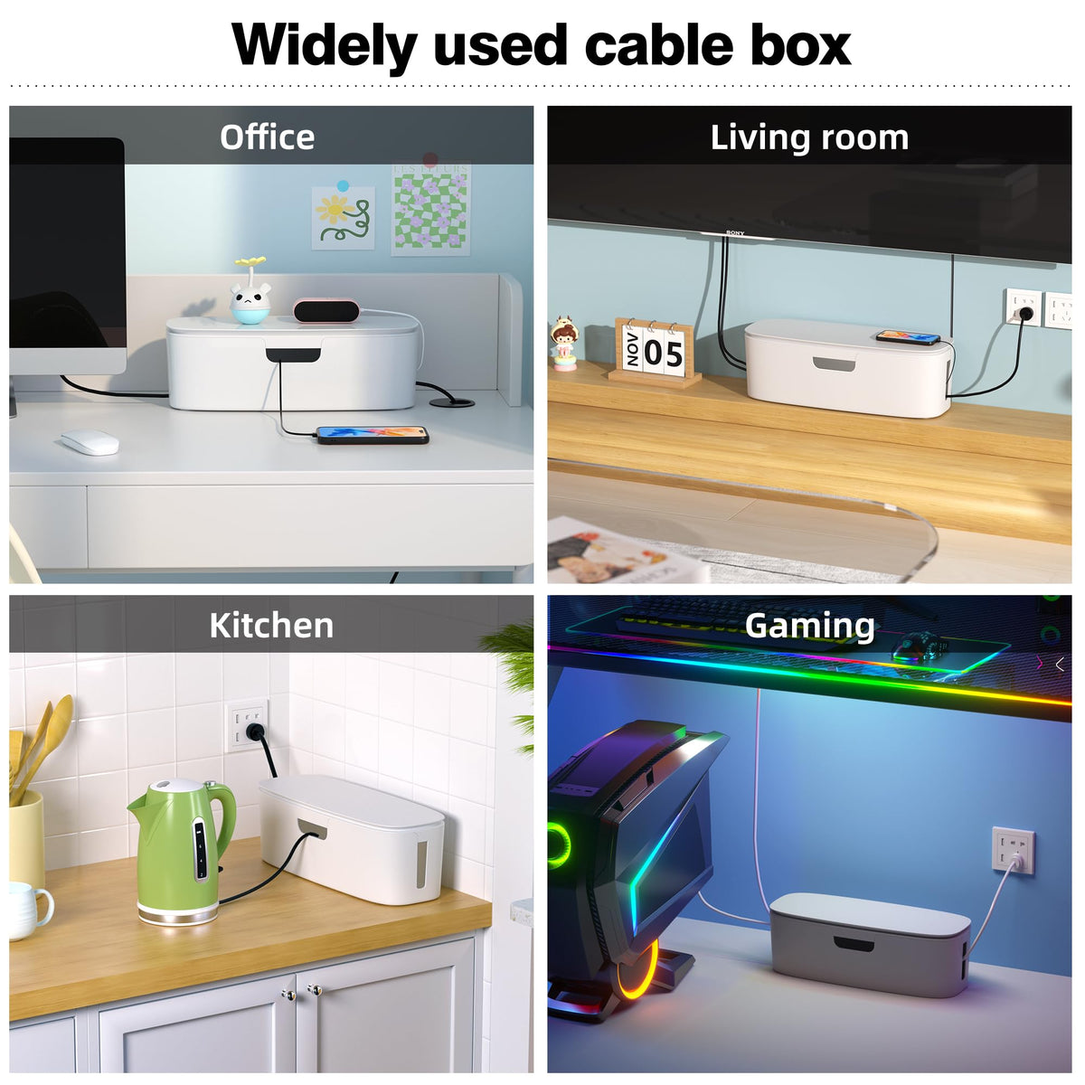 Naeety Cable Management Box large white compact design suitable for small desks