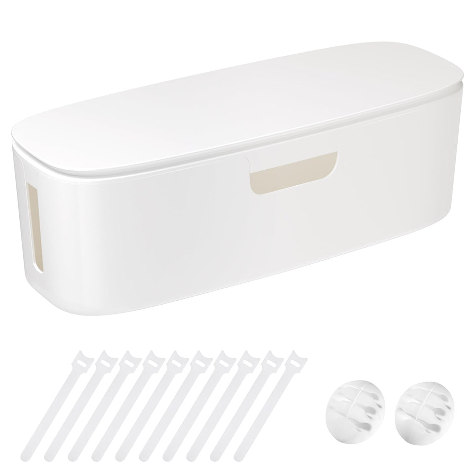 Naeety Cable Management Box large white front view hiding desk wires