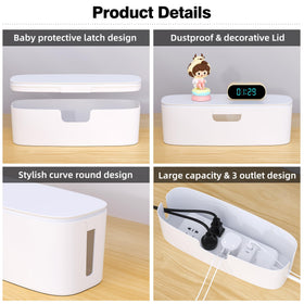 Naeety Cable Management Box large white open lid revealing interior space
