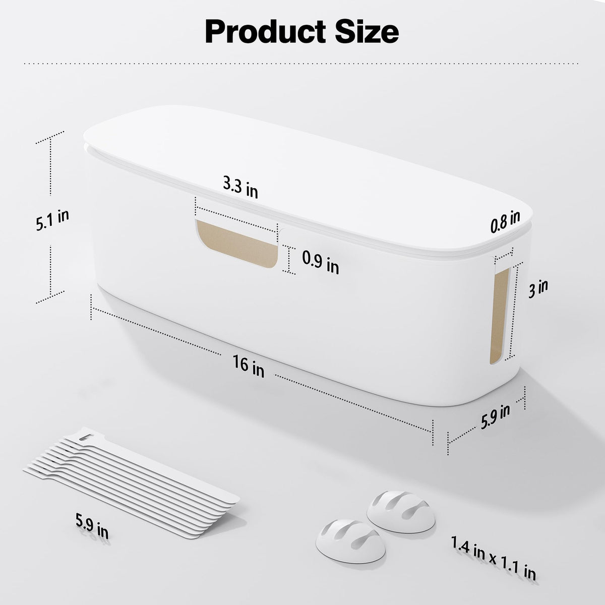 Naeety Cable Management Box large white side view slim profile