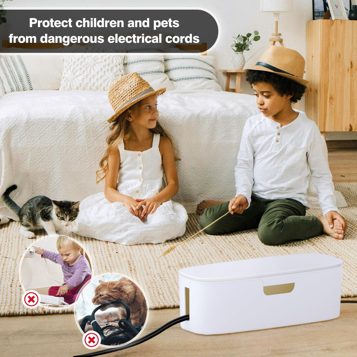 Naeety Cable Management Box large white under-desk setup keeps cords out of sight