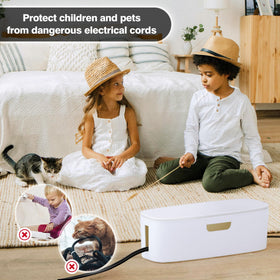 Naeety Cable Management Box large white under-desk setup keeps cords out of sight