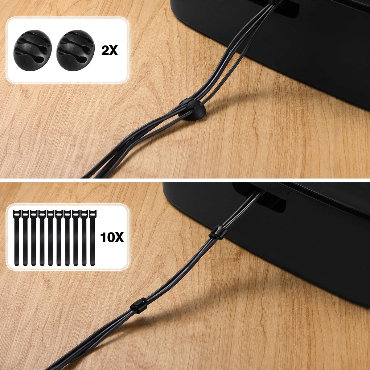 Naeety set includes clips and ties for quick, organized installation