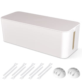 Naeety front view cable management box showing clean desk benefit