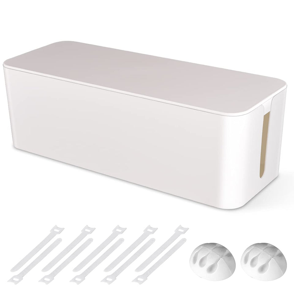 Naeety front view cable management box showing clean desk benefit