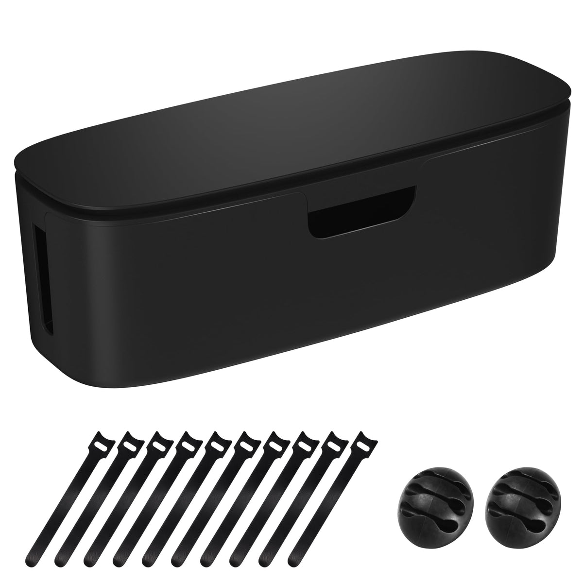 Naeety cable management box hides power strips under desk for a tidy workspace