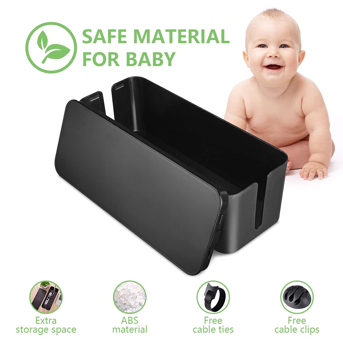 Naeety open box interior with power strip inside demonstrating organized storage