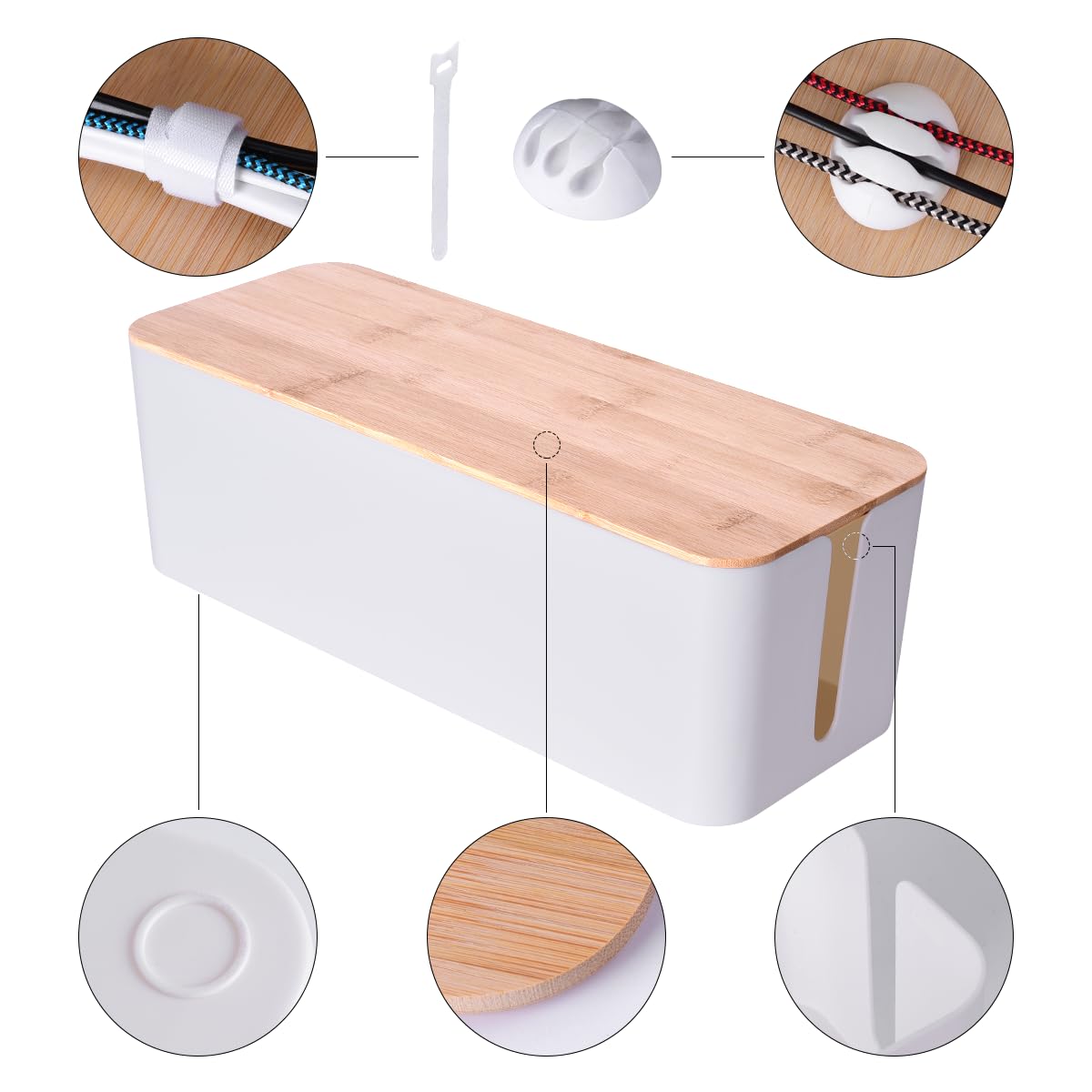 Naeety installed under desk, declutters workspace and protects cords