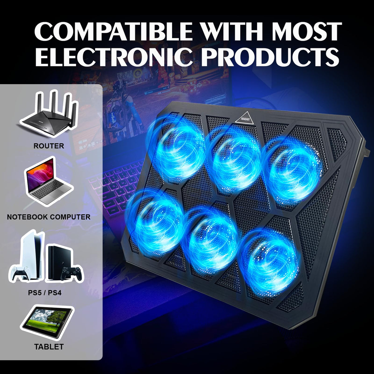 NAGAN cooling pad height adjustable for ergonomic viewing angles