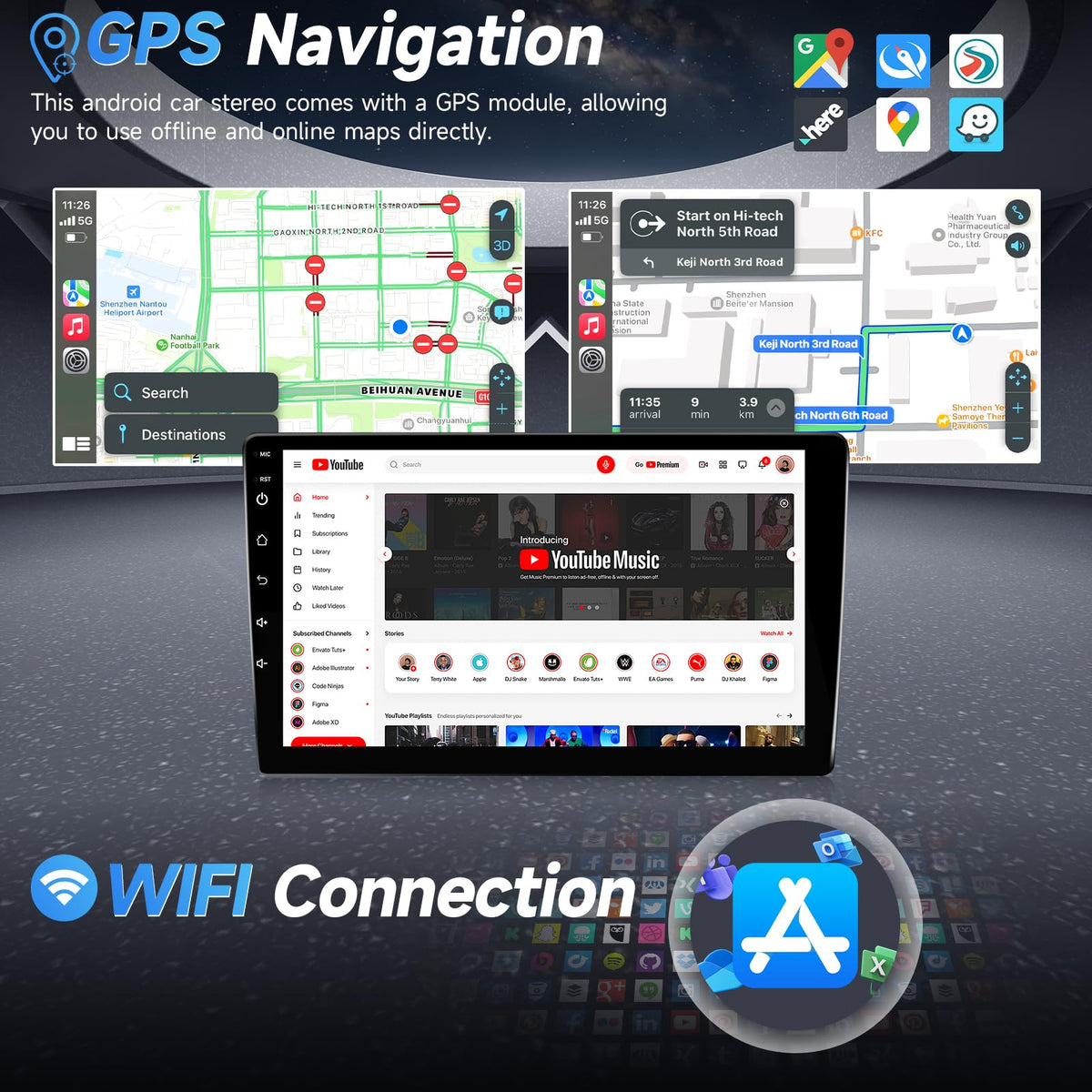 Naifay Transit Connect GPS navigation with online and offline maps.