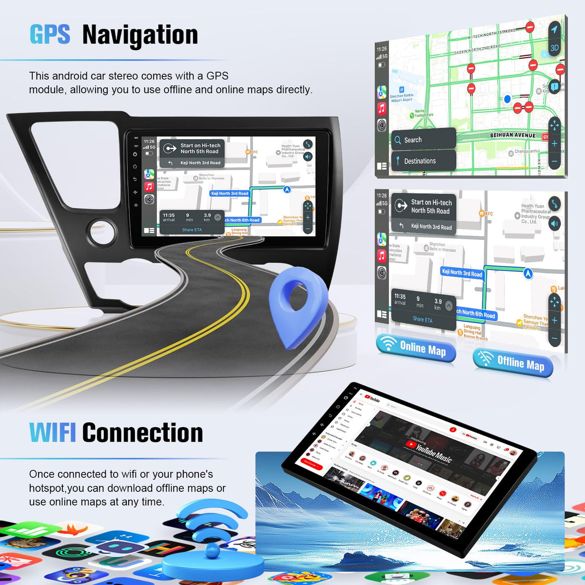 Naifay GPS navigation and WIFI for online and offline maps