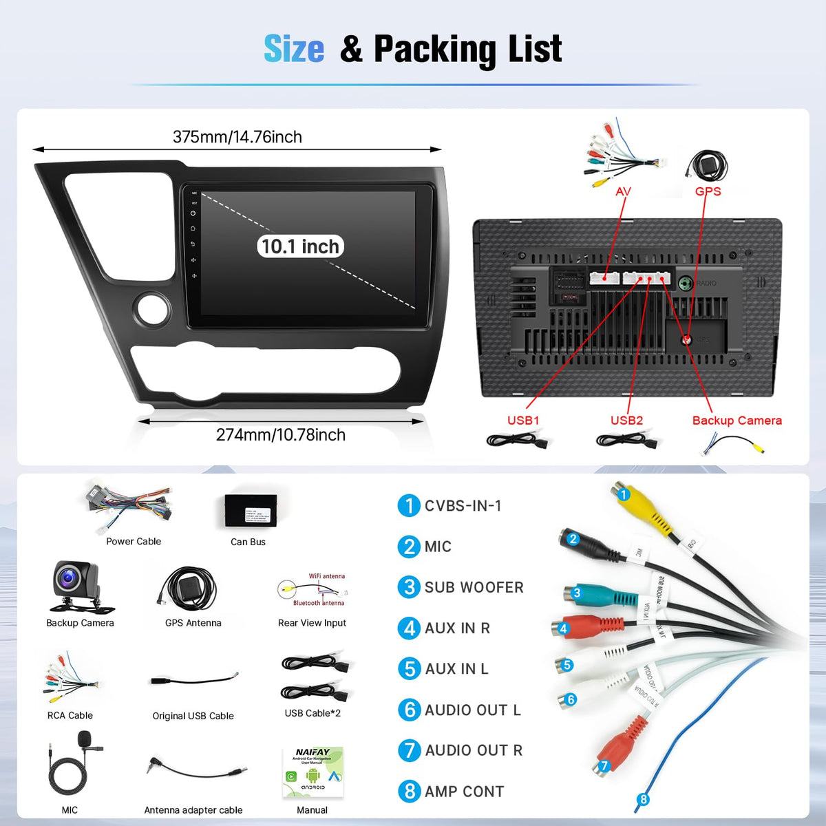 Naifay MirrorLink and wireless screen mirroring for iOS and Android