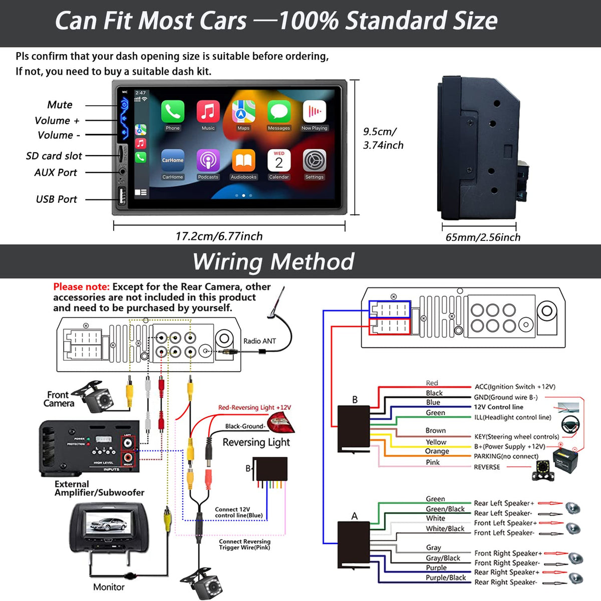 Naifay size comparison in dashboard for hassle-free double-din installation