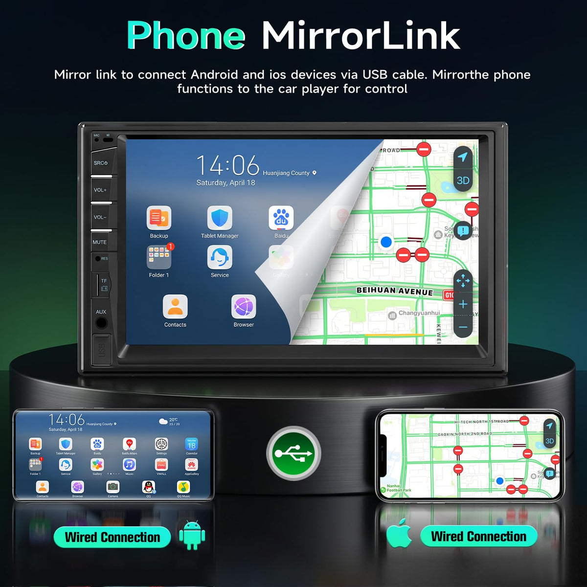 Naifay touchscreen close-up with icons for easy control and safer driving benefit