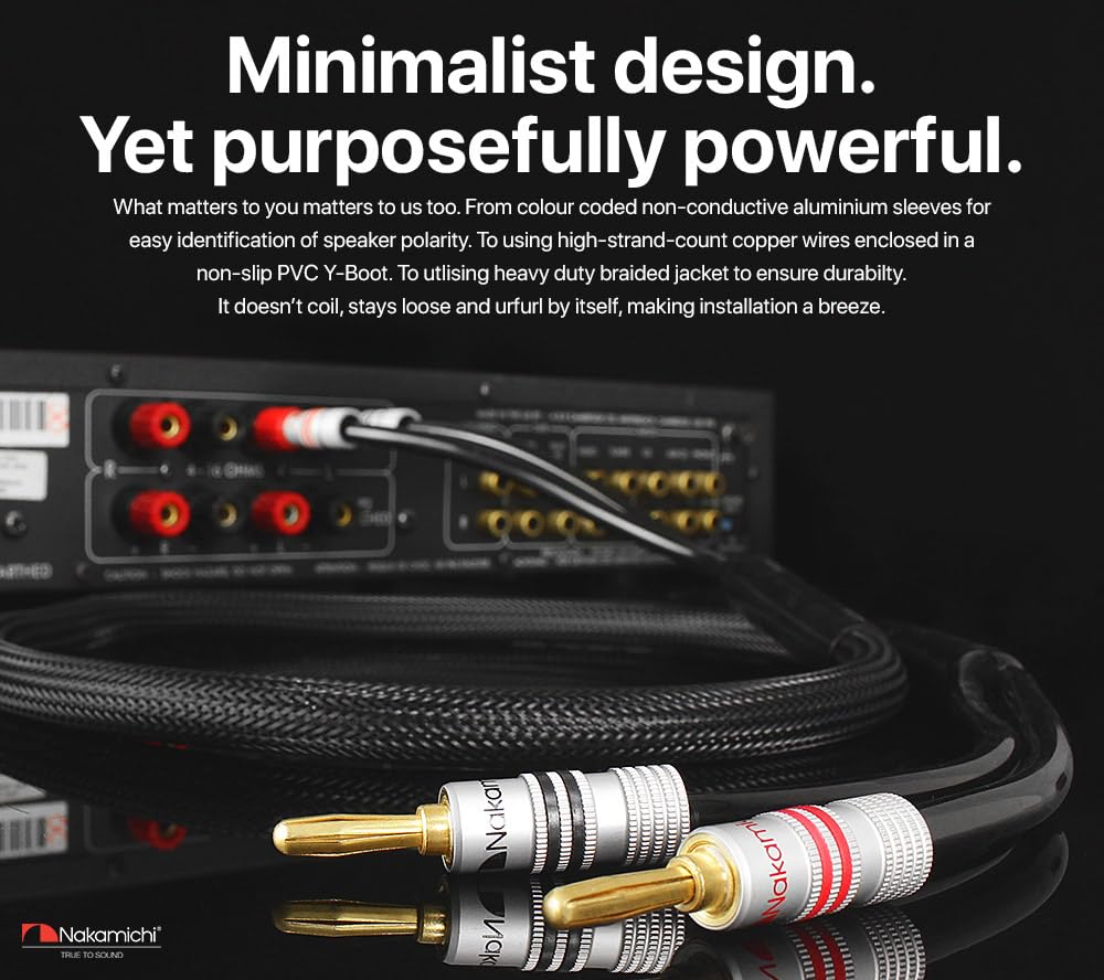 Nakamichi Excel Series 12AWG OFC cable provides low resistance for clearer audio