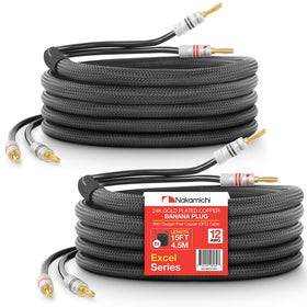 Nakamichi front packaging showing 2-pack 15ft cables and features for easy setup