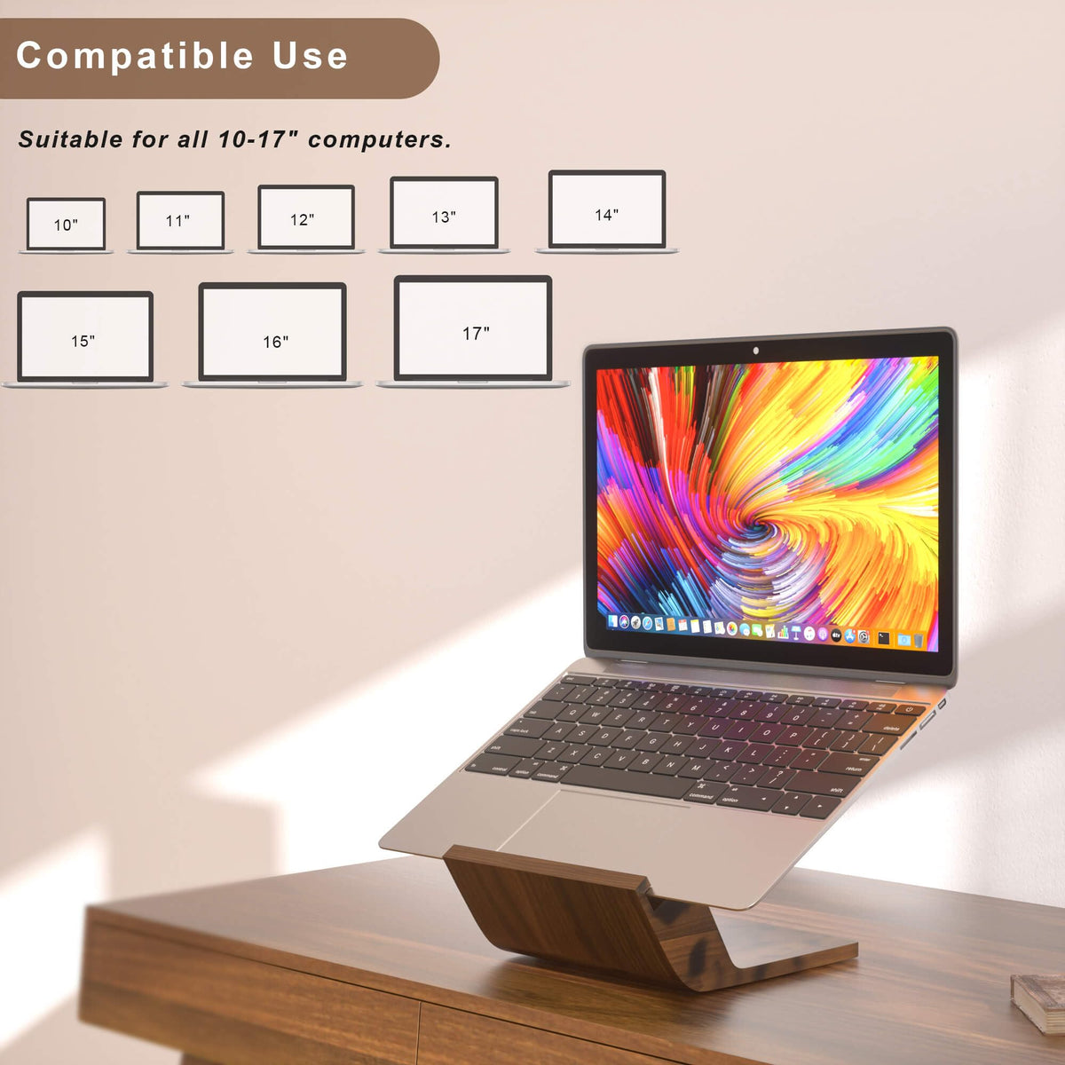 NAMAII walnut with MacBook in use demonstrating improved viewing height