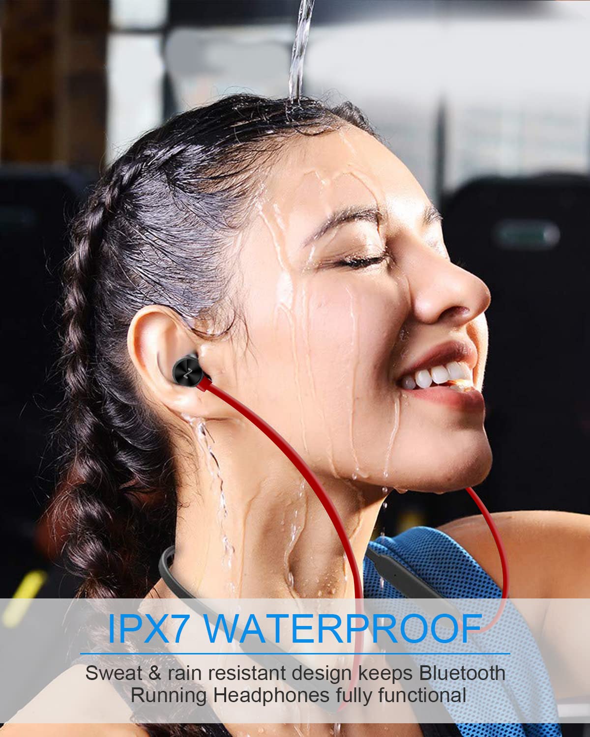 NANAMI earbuds in use at the gym demonstrating secure fit and sweat resistance