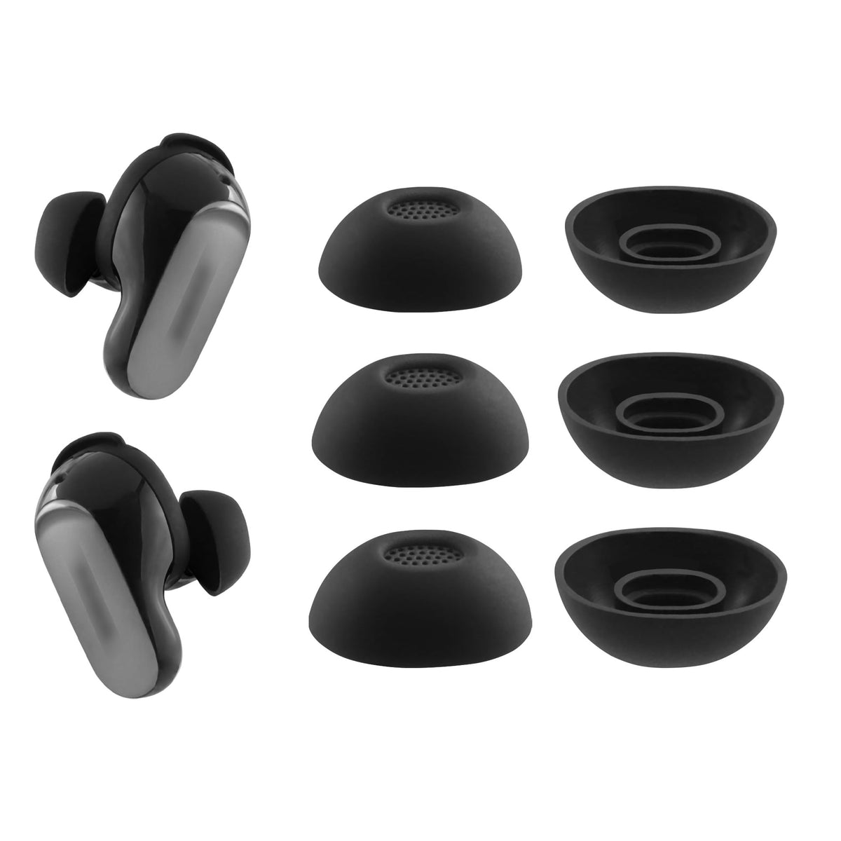 NANLANFAN ear tips for Bose QC Ultra, assembly view showing three sizes for a secure fit.