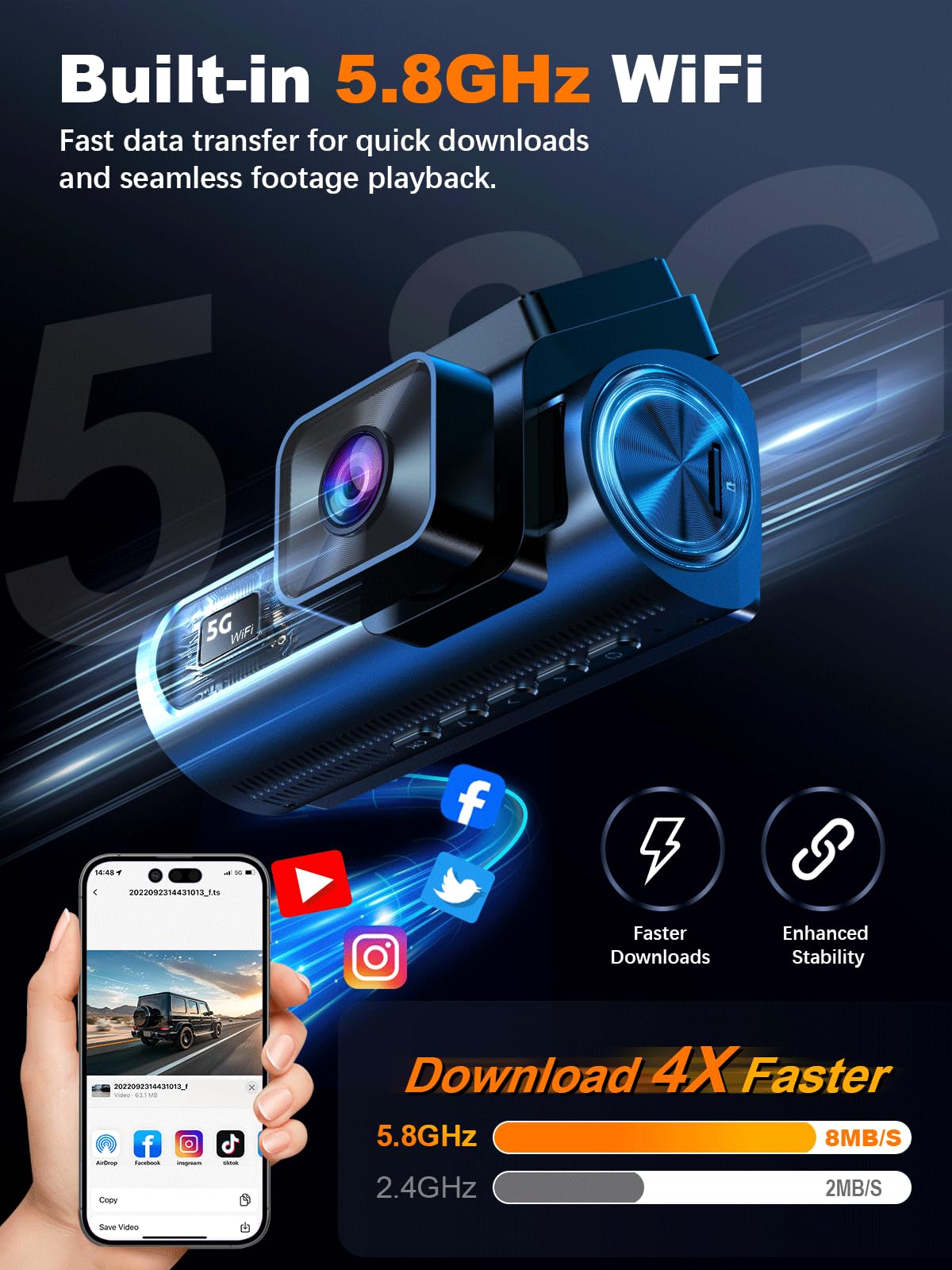 Nanoby 4K rear camera records behind your vehicle for complete coverage
