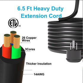 NANOLAKE cord stretched beside tape measure showing 6.5ft length advantage