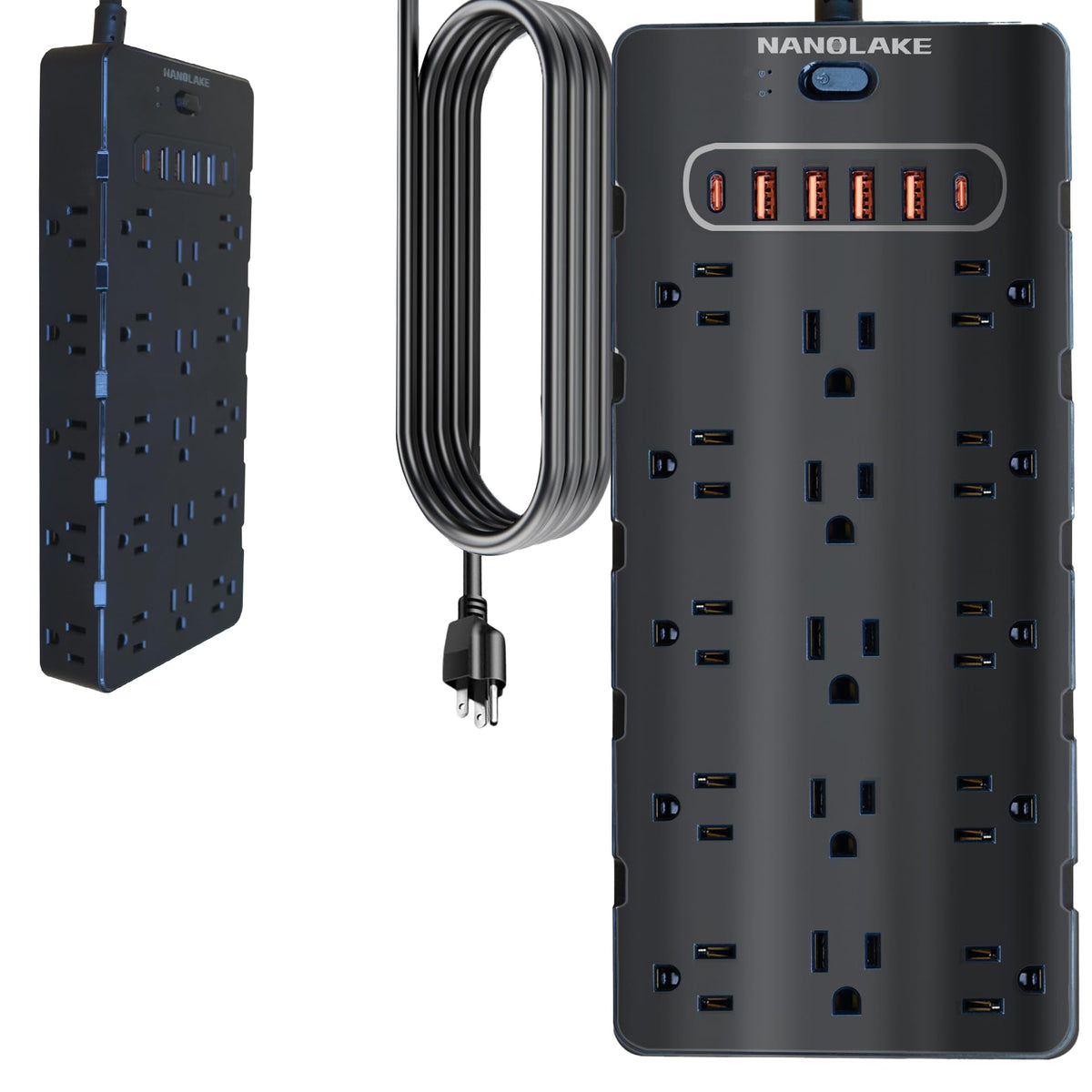 NANOLAKE front view showing 25 outlets and compact layout for organized power