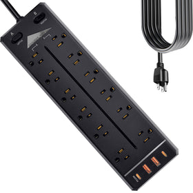 NANOLAKE heavy-duty power strip with 12 outlets for busy office and workshop use.