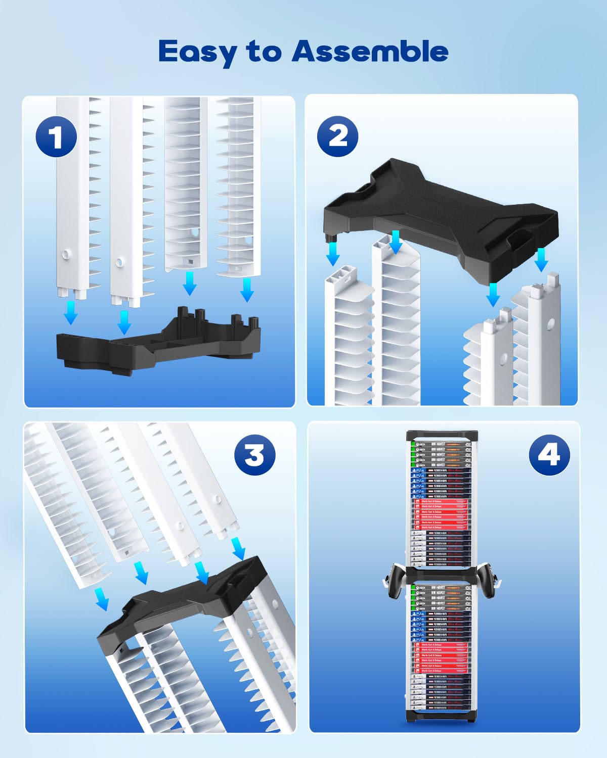 Nargos horizontal setup on TV stand saving space and keeping cases organized