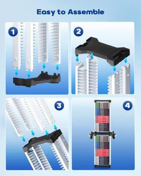 Nargos horizontal setup on TV stand saving space and keeping cases organized