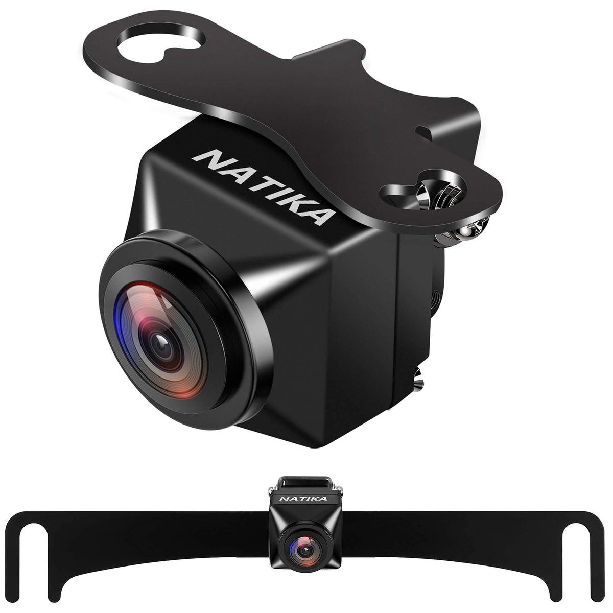 Natika backup camera on license plate with wide view for safe reversing.