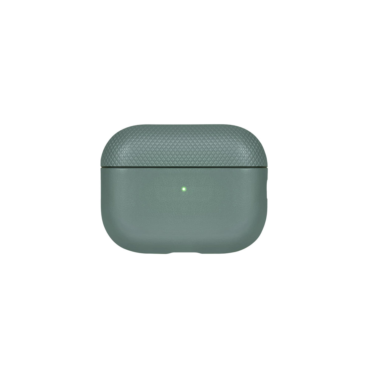 Native Union front view showing Slate Green case protecting AirPods Pro, premium look