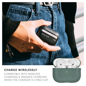 Native Union case beside AirPods box illustrating slim, pocket-friendly scale