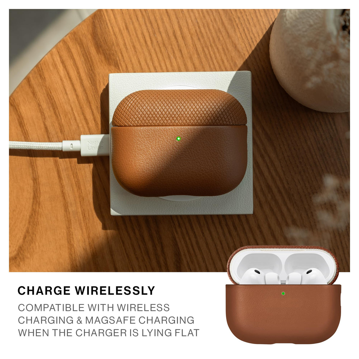 Native Union case charging on wireless pad demonstrating convenience