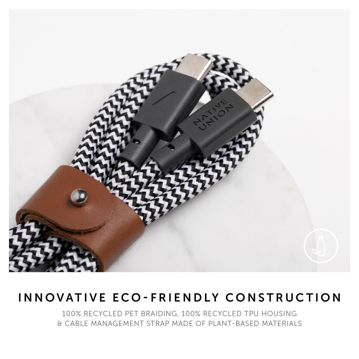 Native Union Type-C Belt Cable's integrated leather strap keeps cords neat and easily portable.