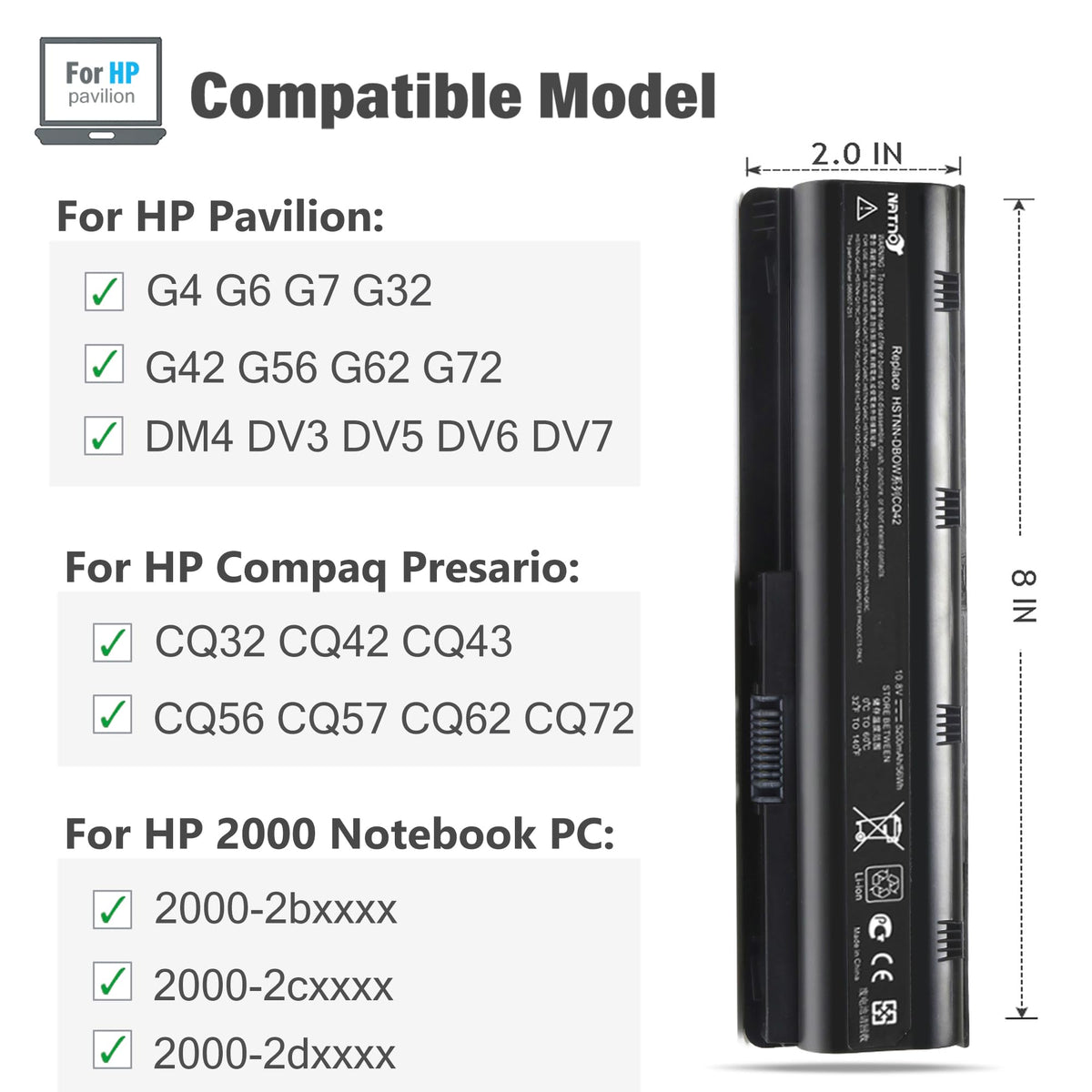 NATNO battery side view showing compact design for portable HP use