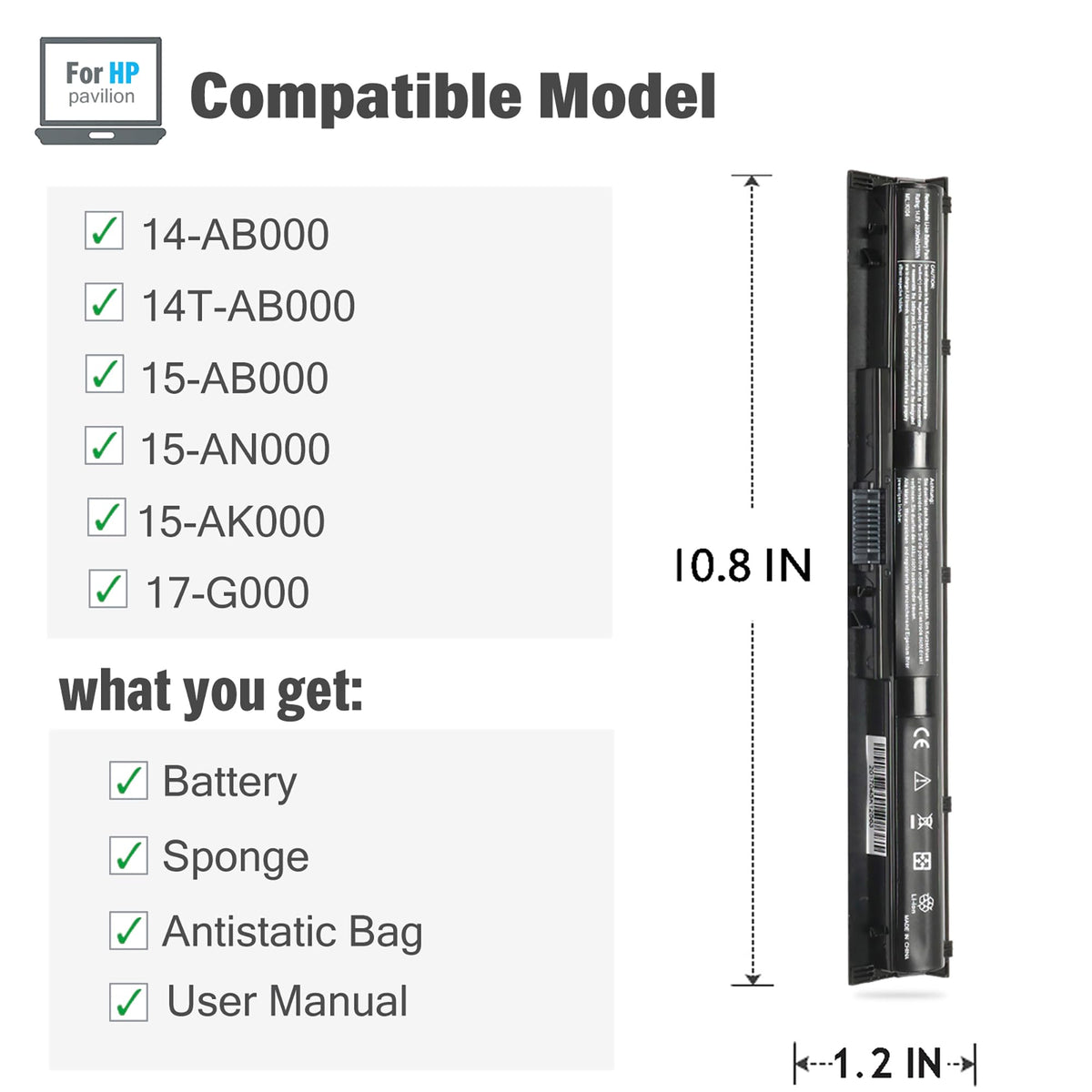 NATNO KI04 battery side-connector shows simple HP Pavilion compatibility.