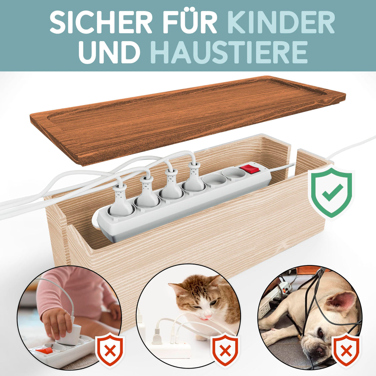 NATURE SUPPLIES open box showing power strip inside for safer storage