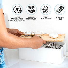Nature Supplies wood cable box medium organizes desk cables neatly