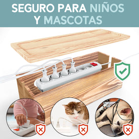 Nature Supplies wooden cable box with 3 outlets supports flexible layouts.