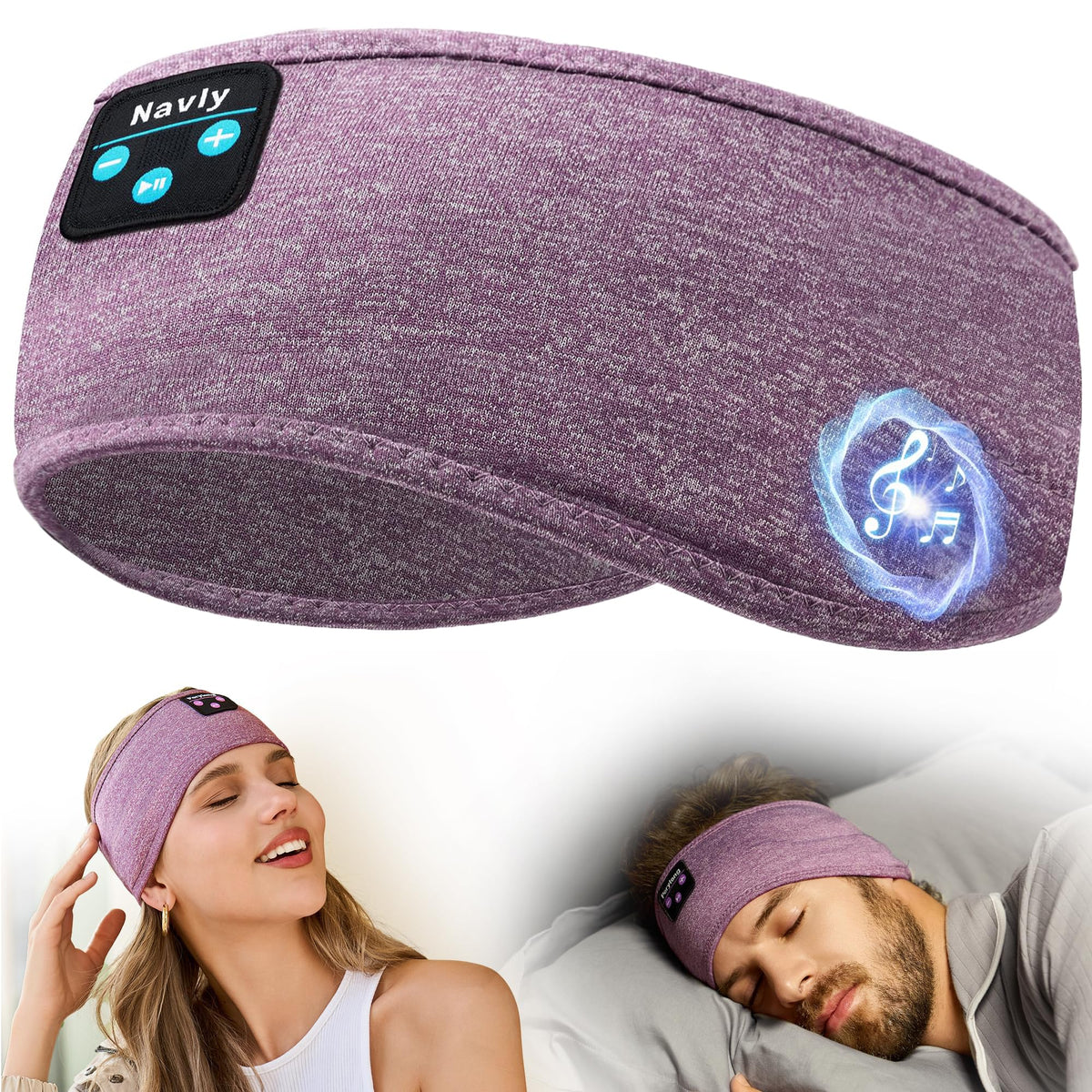 Navly headband front view showing slim profile and comfortable fit