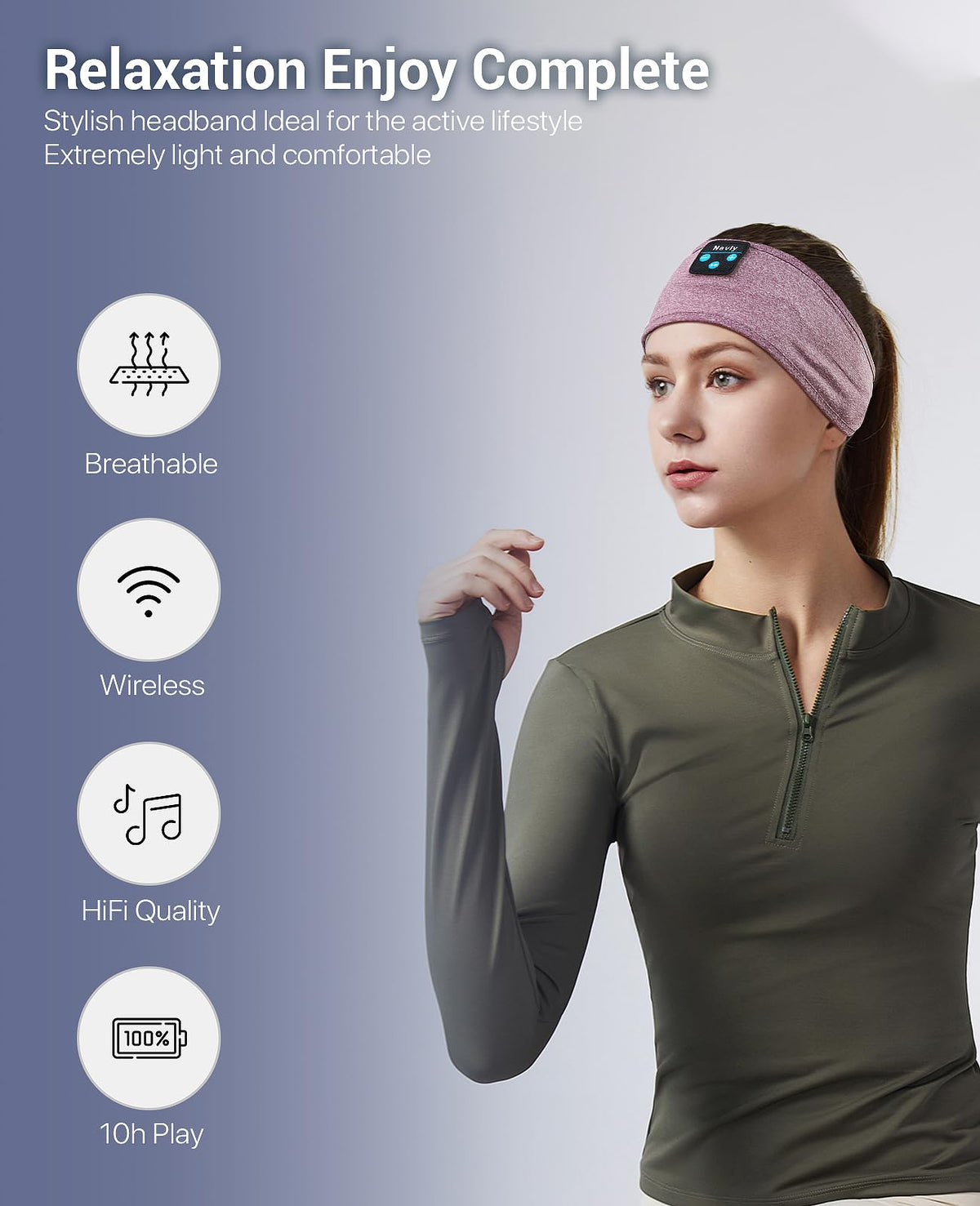 Runner wearing Navly headband during exercise for stable wireless audio