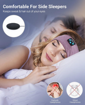 Person sleeping wearing Navly headband for restful, tangle-free listening
