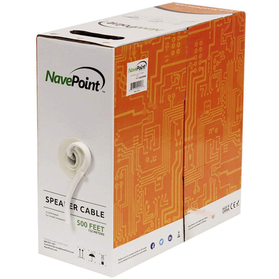 NavePoint bulk 500 ft in wall speaker cable in packaging for DIY and pro installs