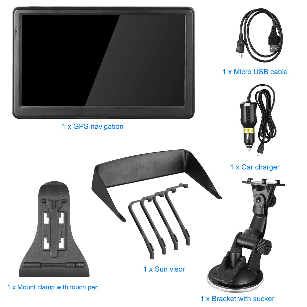 NAVRUF package includes charger, mount, cable, and user manual.