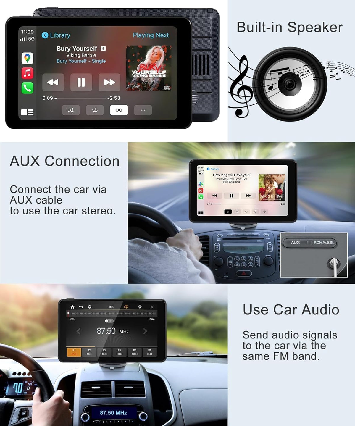 NAVRUF installed in a car dash providing GPS and entertainment