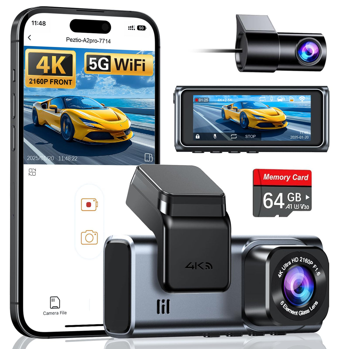 Navycrest 4K+2.5K dashcam front-rear view for crisp evidence.