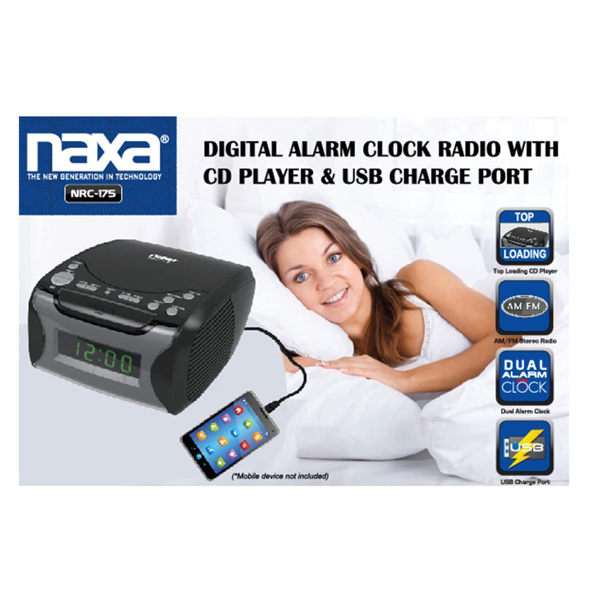 Naxa next to smartphone to show scale and charging convenience