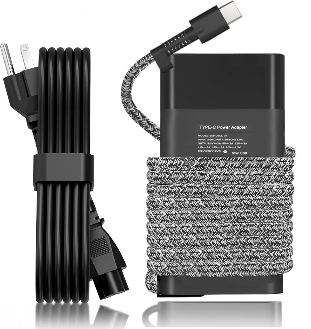 NDWQGFS 90W USB-C charger front view for HP laptops, compact power on the go.
