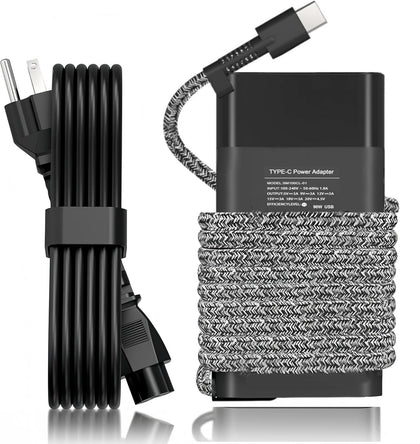 NDWQGFS 90W USB-C charger front view for HP laptops, compact power on the go.